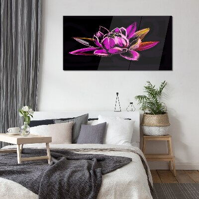 Lotus flower on black background Wall art on glass