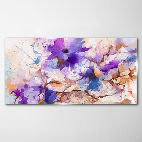 Floral abstraction in purple Wall art on glass