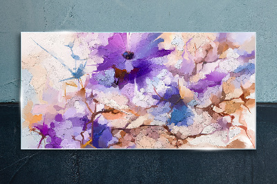 Floral abstraction in purple Wall art on glass