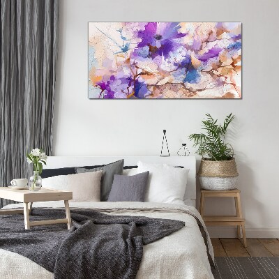 Floral abstraction in purple Wall art on glass