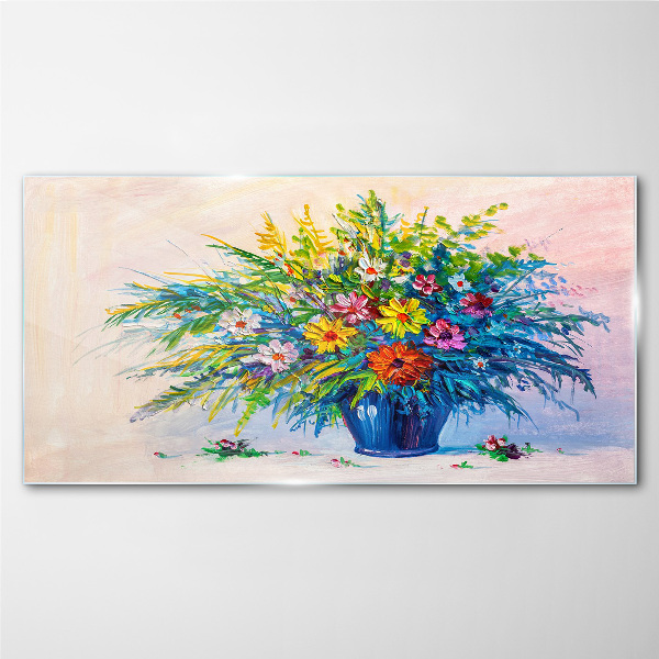 Spring bouquet of flowers in a vase Wall art on glass