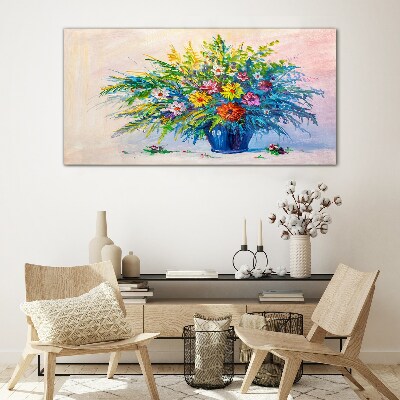 Spring bouquet of flowers in a vase Wall art on glass