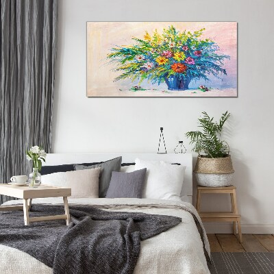 Spring bouquet of flowers in a vase Wall art on glass