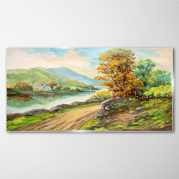 A peaceful landscape by the river Glass art print