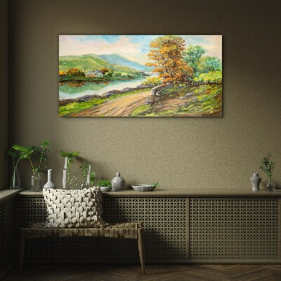 A peaceful landscape by the river Glass art print