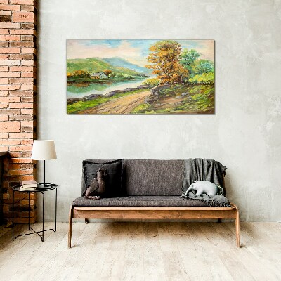 A peaceful landscape by the river Glass art print
