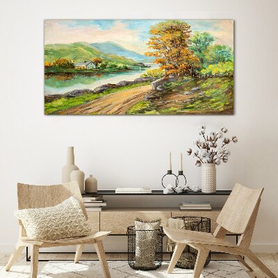 A peaceful landscape by the river Glass art print