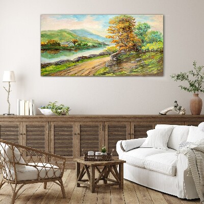 A peaceful landscape by the river Glass art print