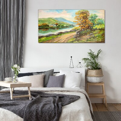 A peaceful landscape by the river Glass art print