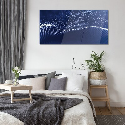 Blue Light Waves Wall art on glass
