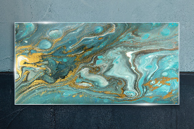 Sea wave with gold accents Glass art print