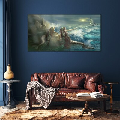 Mermaids on the seashore Wall art on glass