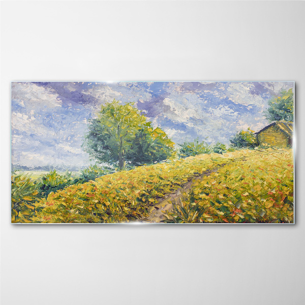 Summer field landscape Wall art on glass