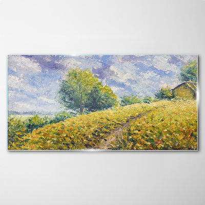 Summer field landscape Wall art on glass