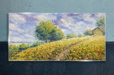 Summer field landscape Wall art on glass