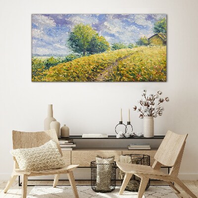 Summer field landscape Wall art on glass