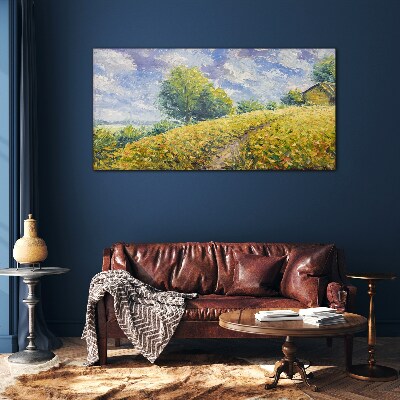 Summer field landscape Wall art on glass