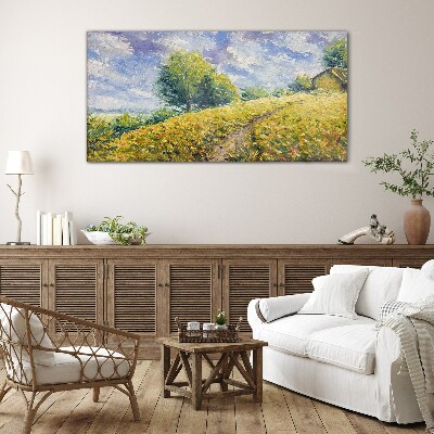 Summer field landscape Wall art on glass