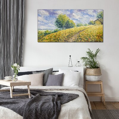 Summer field landscape Wall art on glass