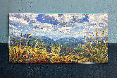 Landscape mountains clouds Glass Print