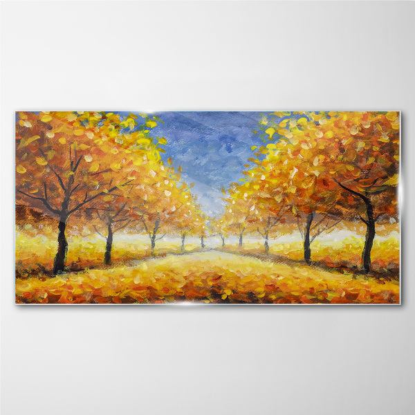 Golden avenue in autumn aura Wall art on glass