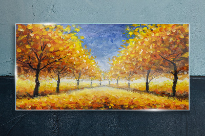Golden avenue in autumn aura Wall art on glass