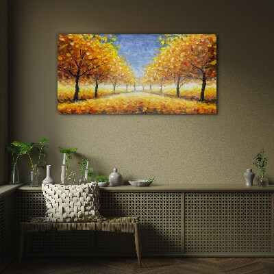 Golden avenue in autumn aura Wall art on glass