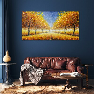 Golden avenue in autumn aura Wall art on glass