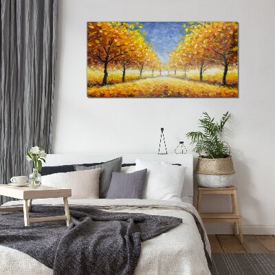 Golden avenue in autumn aura Wall art on glass