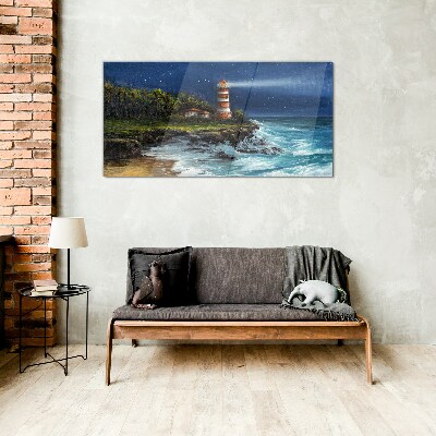 Lighthouse coast waves Glass Print