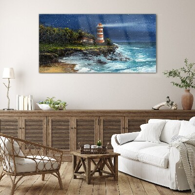 Lighthouse coast waves Glass Print