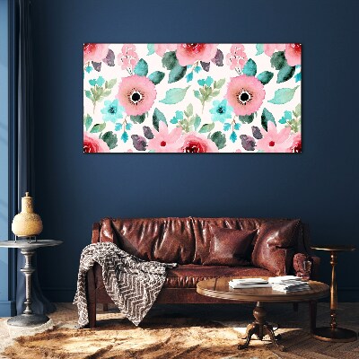 Floral pattern in delicate shades Wall art on glass