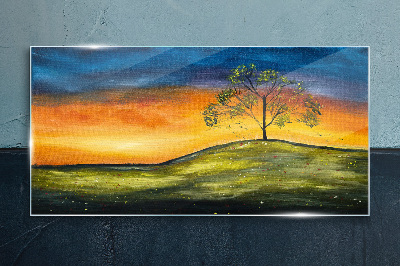 Golden hour over the hill Wall art on glass