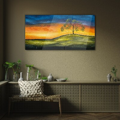Prairie sunset sky Glass Print