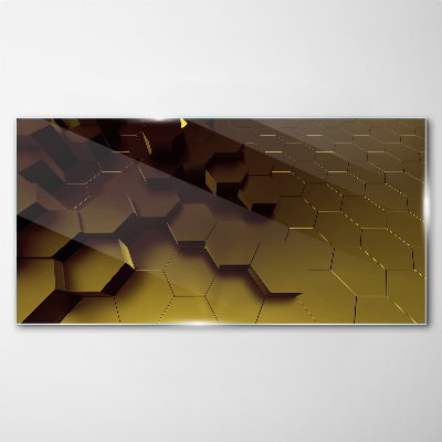 Golden hexagons Glass art print