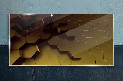 Golden hexagons Glass art print