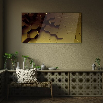Golden hexagons Glass art print