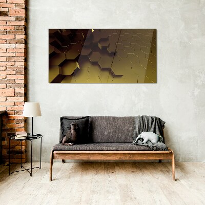 Golden hexagons Glass art print