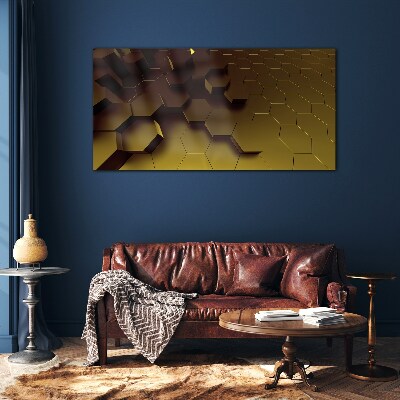 Golden hexagons Glass art print
