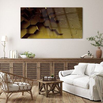 Golden hexagons Glass art print