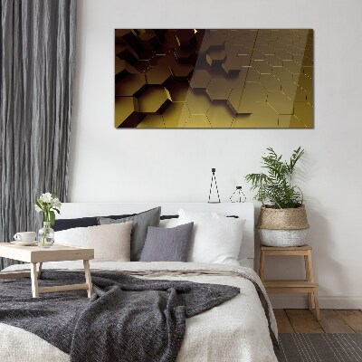 Golden hexagons Glass art print