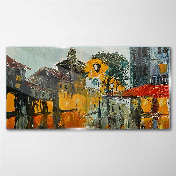 The golden reflection of the urban landscape Wall art on glass