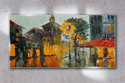 The golden reflection of the urban landscape Wall art on glass