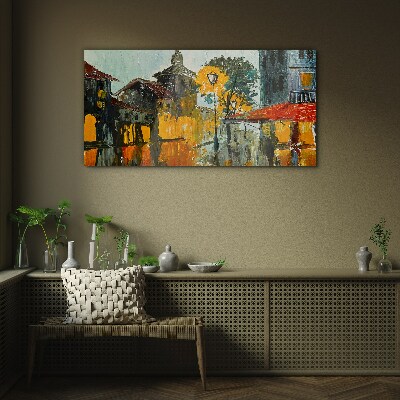 The golden reflection of the urban landscape Wall art on glass