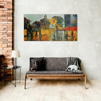 The golden reflection of the urban landscape Wall art on glass
