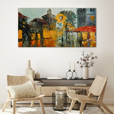 The golden reflection of the urban landscape Wall art on glass