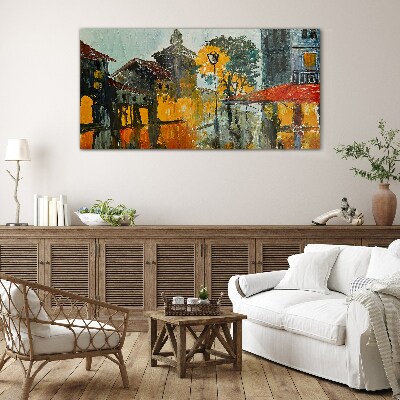 The golden reflection of the urban landscape Wall art on glass