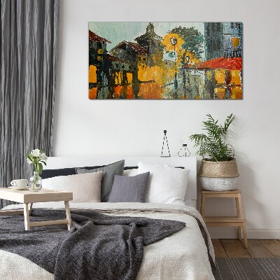 The golden reflection of the urban landscape Wall art on glass