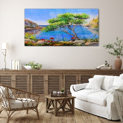 Nature tree flowers sea Glass Wall Art