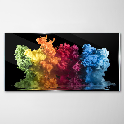 Colorful clouds of paint on a black background Wall art on glass